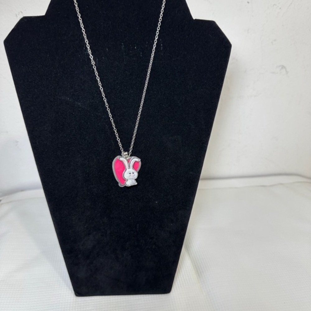 Cute Bunny Pendant Necklace - Pink & Silver